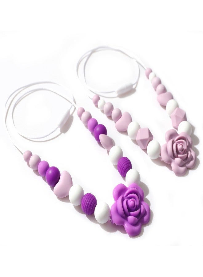 Jissoo 2Pcs Purple Flower Nursing Necklaces - Breastfeeding Silicone Jewelry,Fiddle Sensory Silicone Necklaces,Calming Newborn Emotions Necklace,New Mama Nursing Rose Necklace - Image 1